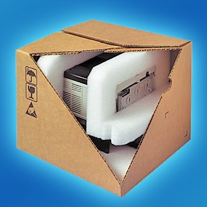 Product and protective packaging in a cardboard box.