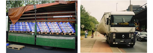 Cargo shifting in the back of trucks.