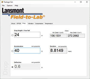 Lansmont Package Calc software.