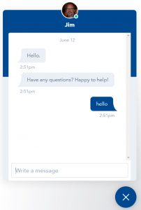 Customer service chat window - Jim.
