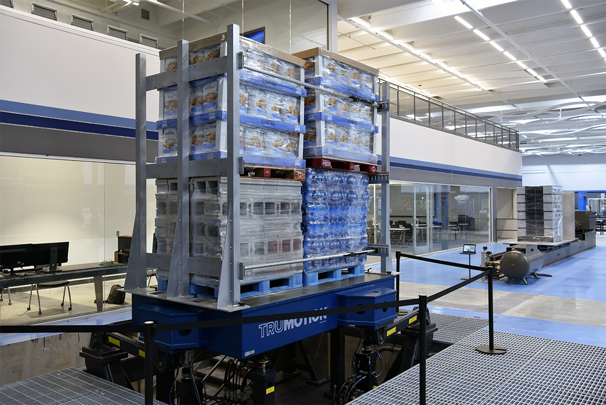 TruMotion™ vibration test system with pallets stacked on top.