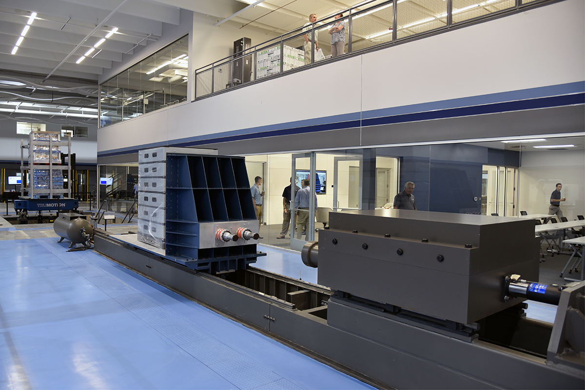 Lansmont horizontal impact test system (HITS) in a testing facility.