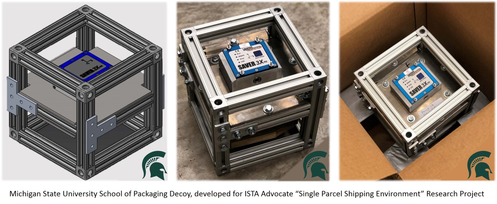 Michigan State University School of Packaging decoy with Lansmont Saver 3X90.