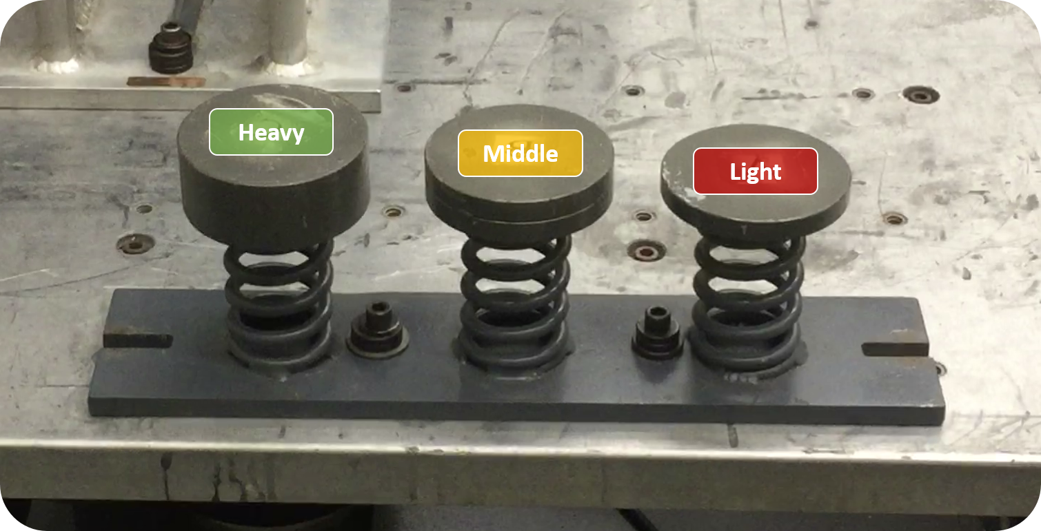 Spring mass assemblies - heavy, middle, light.